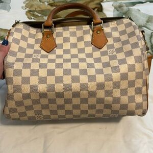 Louis Vuitton Speedy 30 Bandolier Crossbody Bag Damier Azur. 2013, preowned